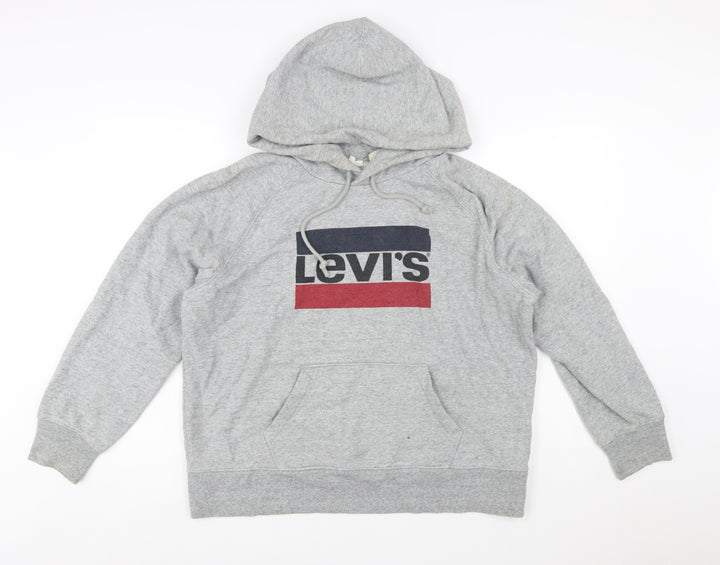 Levi's Mens Grey Pullover Hoodie Size L Graphic Logo Fleece