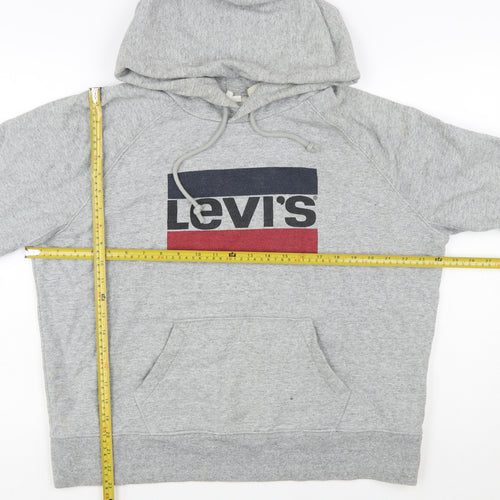 Levi's Mens Grey Pullover Hoodie Size L Graphic Logo Fleece