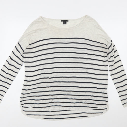 H&M Women’s White Striped Relaxed Pullover Jumper Size 12