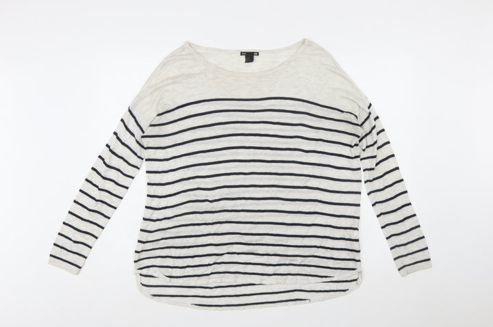 H&M Women’s White Striped Relaxed Pullover Jumper Size 12