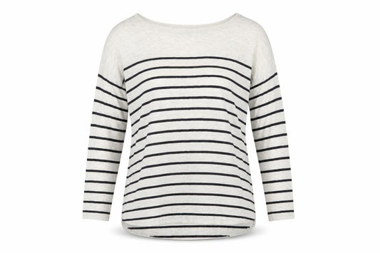 Front view of H&M Women’s White Striped Relaxed jumper, size UK 12