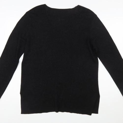 Marks and Spencer Women Black Floral Embroidered V-Neck Jumper Size 20