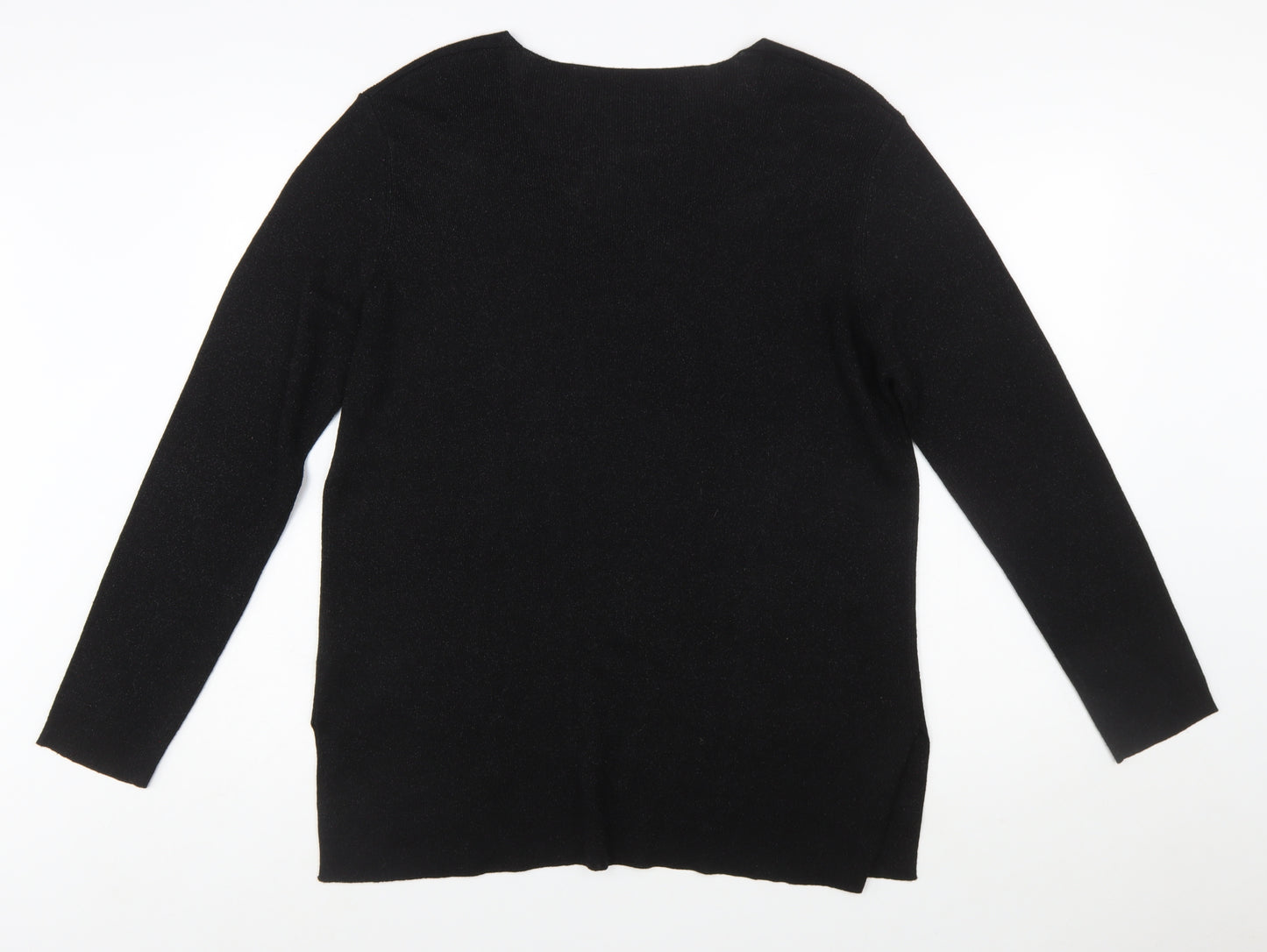 Marks and Spencer Women Black Floral Embroidered V-Neck Jumper Size 20