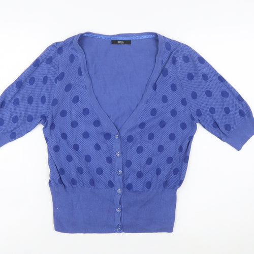 Marks and Spencer Womens Blue Cotton Polka Dot Cardigan Size 16