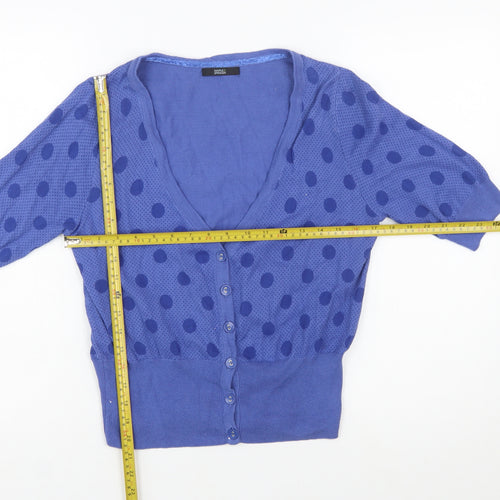 Marks and Spencer Womens Blue Cotton Polka Dot Cardigan Size 16