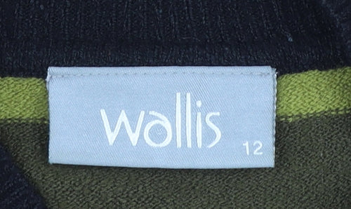 Wallis Women’s Green Striped Mock Neck Short Sleeve Pullover Jumper Size 12