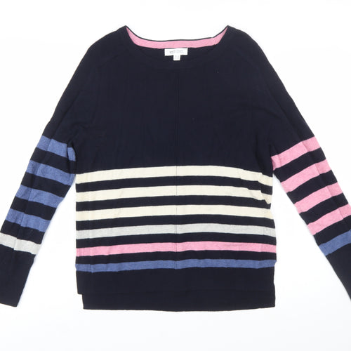 White Stuff Women's Navy Multi Stripe Jumper UK 12 Long Sleeve Cotton Wool