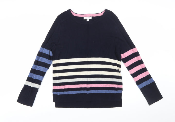 White Stuff Women's Navy Multi Stripe Jumper UK 12 Long Sleeve Cotton Wool