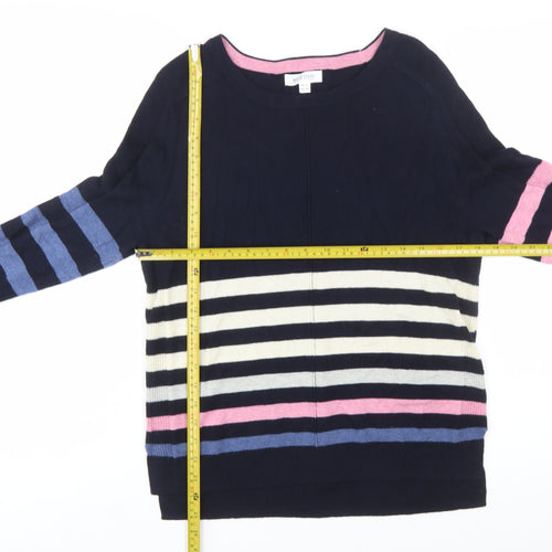 White Stuff Women's Navy Multi Stripe Jumper UK 12 Long Sleeve Cotton Wool