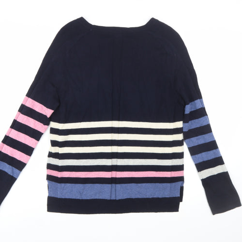 White Stuff Women's Navy Multi Stripe Jumper UK 12 Long Sleeve Cotton Wool
