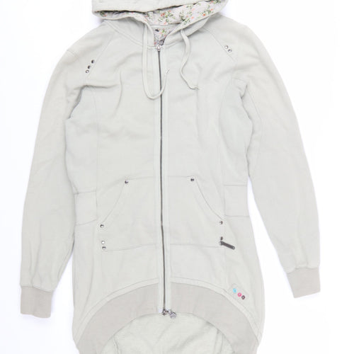 Lambretta Women Grey Full Zip Longline Hoodie Size 10 Cotton