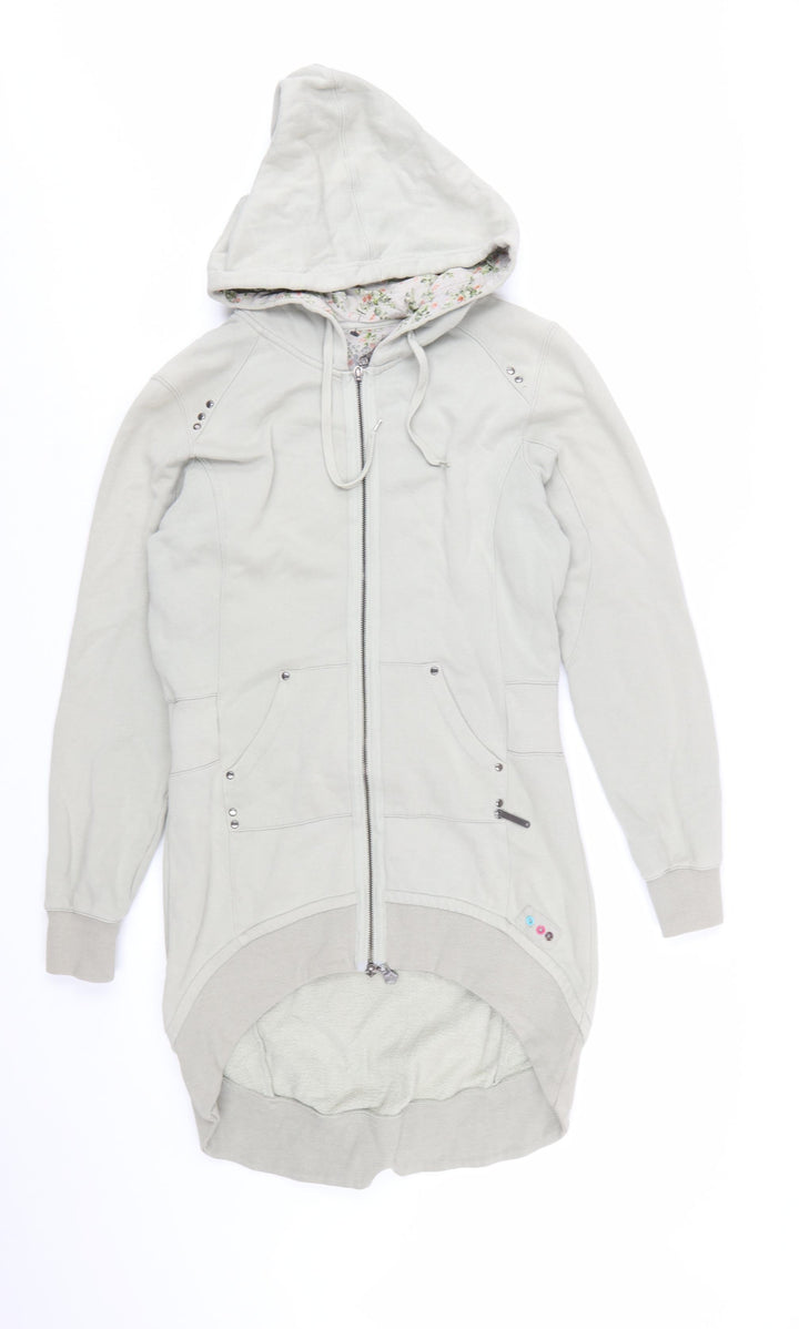 Lambretta Women Grey Full Zip Longline Hoodie Size 10 Cotton