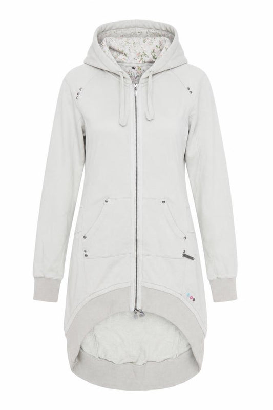 Front view of Lambretta Women Grey Full Zip Longline Hoodie, size 10, Cotton