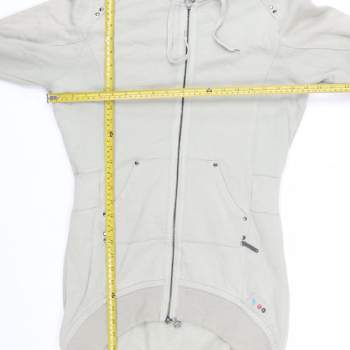 Lambretta Women Grey Full Zip Longline Hoodie Size 10 Cotton