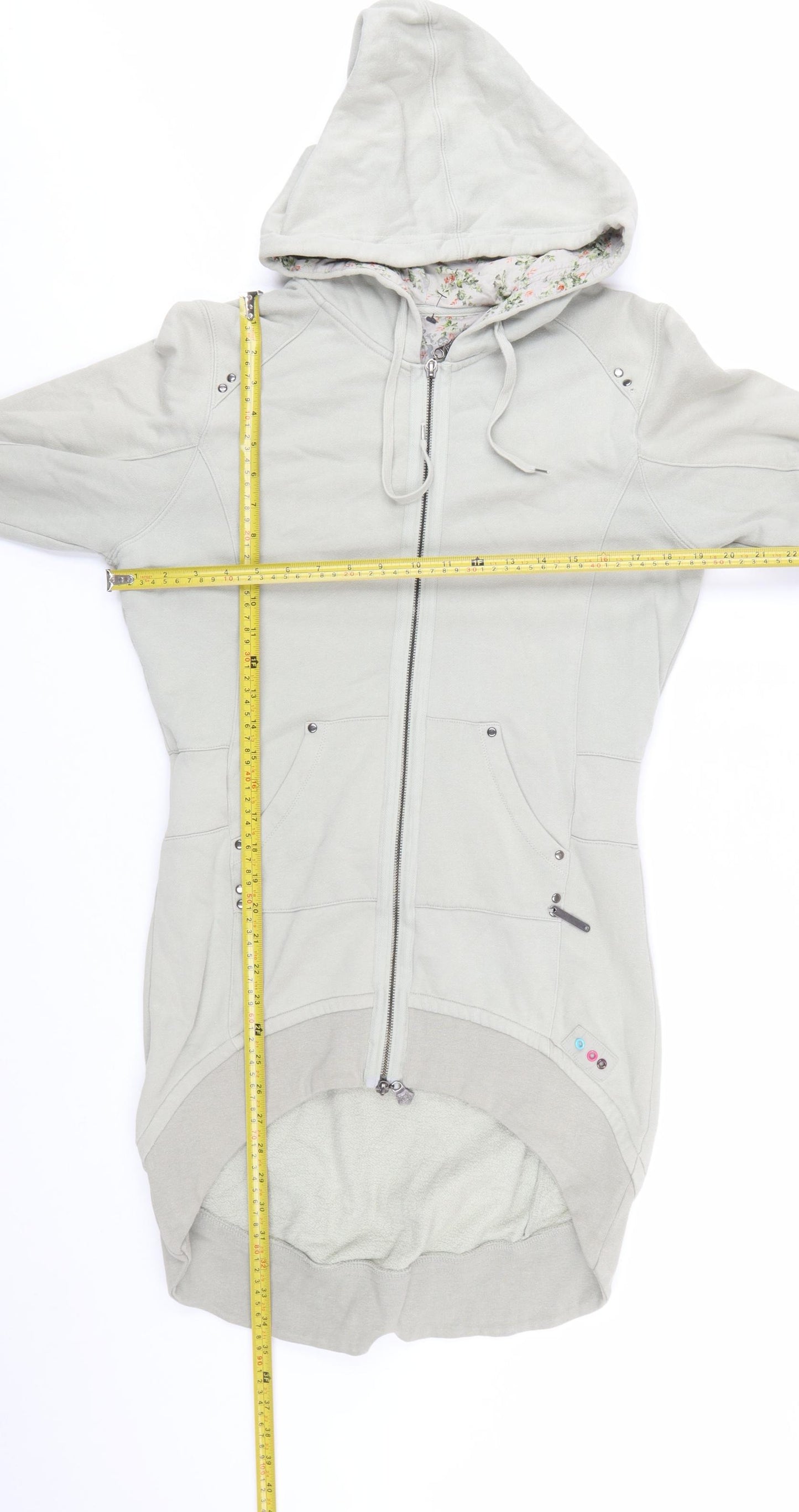 Lambretta Women Grey Full Zip Longline Hoodie Size 10 Cotton