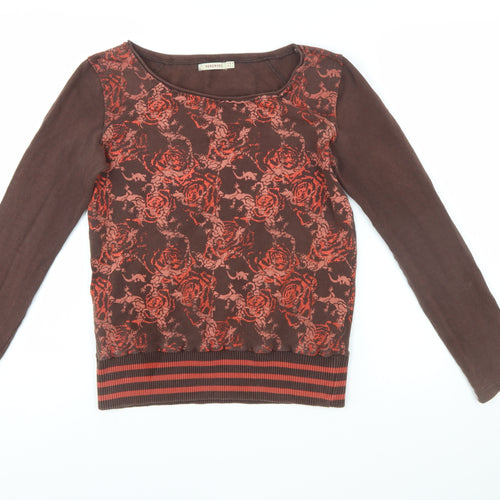 Reserved Womens Brown Floral Long Sleeve Jersey Top Size 10