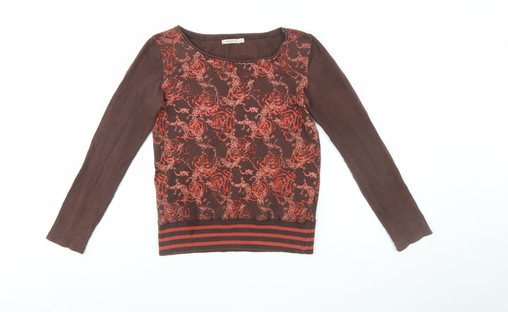 Reserved Womens Brown Floral Long Sleeve Jersey Top Size 10