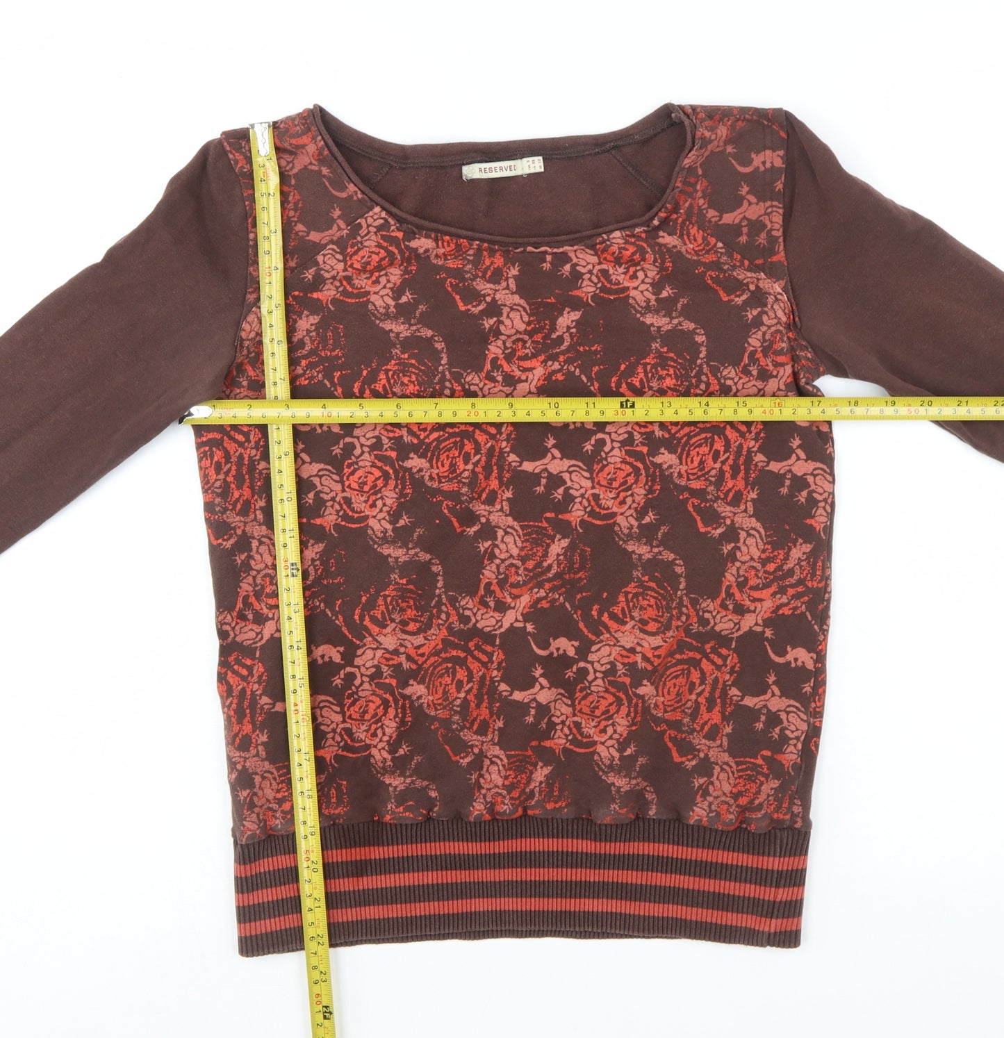 Reserved Womens Brown Floral Long Sleeve Jersey Top Size 10