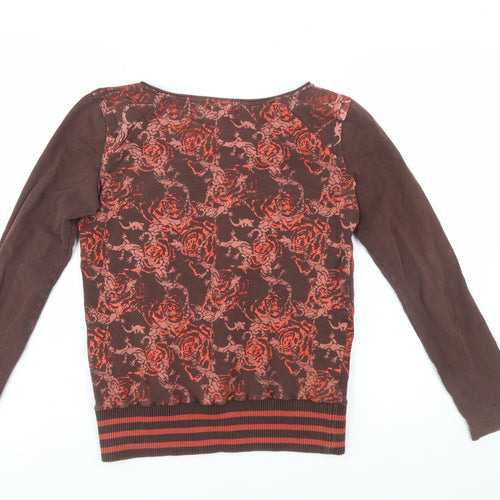 Reserved Womens Brown Floral Long Sleeve Jersey Top Size 10
