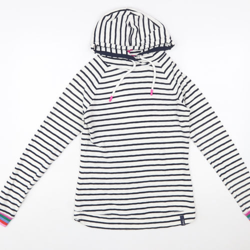 Joules Women's Navy White Striped Cotton Hoodie UK 12 Pullover