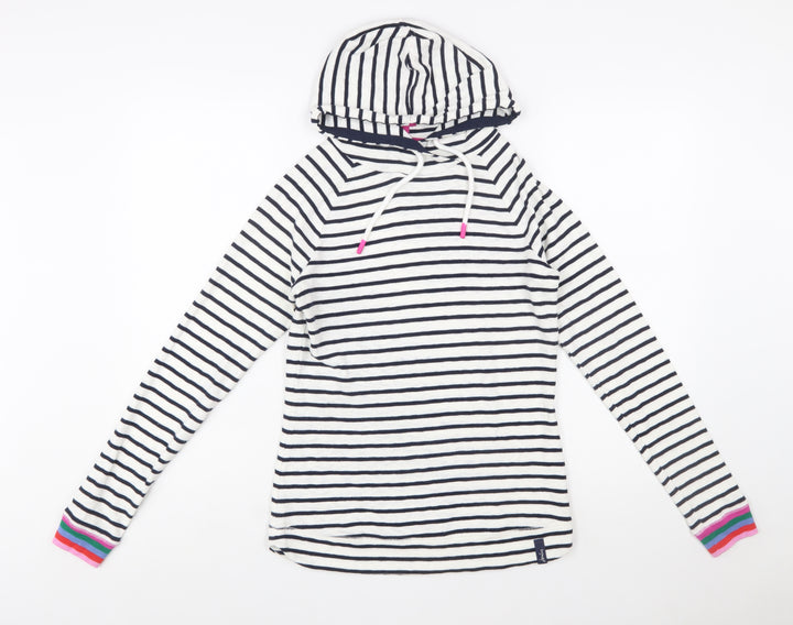 Joules Women's Navy White Striped Cotton Hoodie UK 12 Pullover