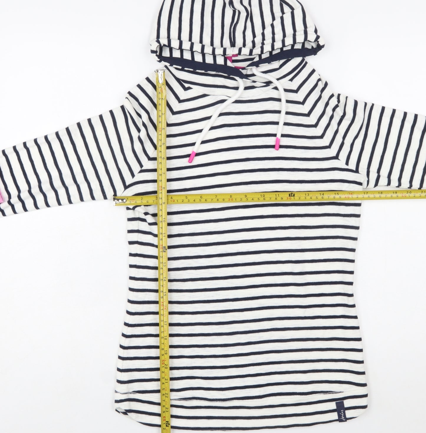 Joules Women's Navy White Striped Cotton Hoodie UK 12 Pullover