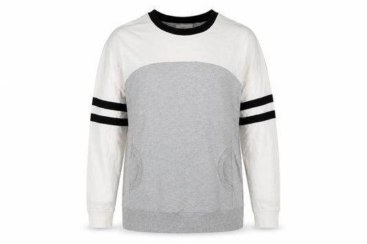 Front view of Next women’s grey colourblock long sleeve pullover sweatshirt, size UK 12