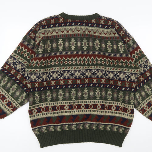 Ferndale Men's Green Fair Isle Acrylic Crew Neck Jumper Size L