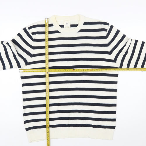 H&M Women’s Navy White Striped Cotton Crew Neck Jumper M