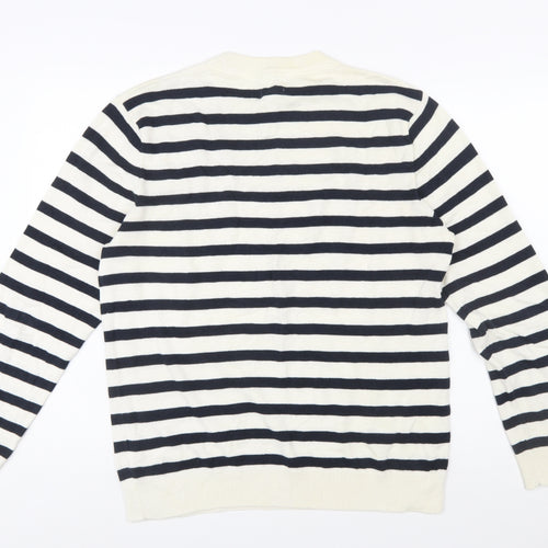 H&M Women’s Navy White Striped Cotton Crew Neck Jumper M