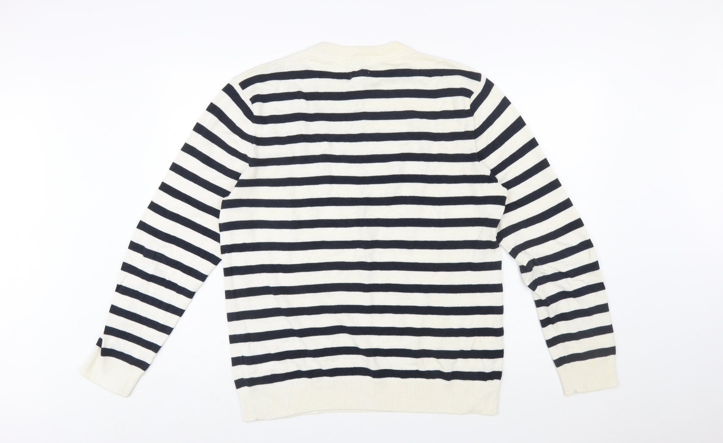 H&M Women’s Navy White Striped Cotton Crew Neck Jumper M