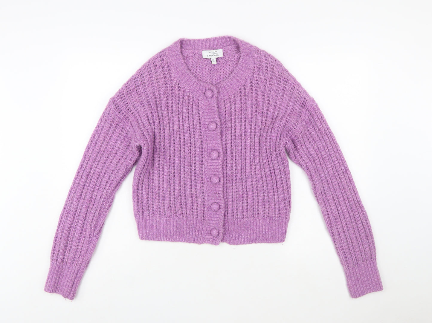 & Other Stories Women Purple Wool Blend Chunky Knit Cardigan S