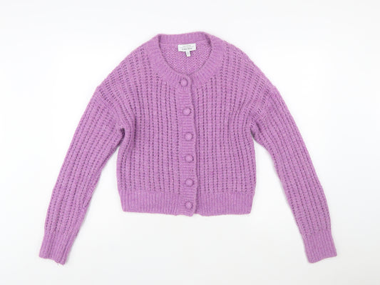 & Other Stories Women Purple Wool Blend Chunky Knit Cardigan S