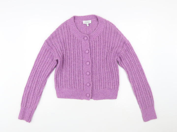 & Other Stories Women Purple Wool Blend Chunky Knit Cardigan S