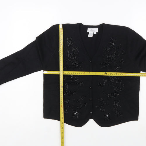 Eaton Petites Women's Black Beaded Wool Blend Cardigan M Petite