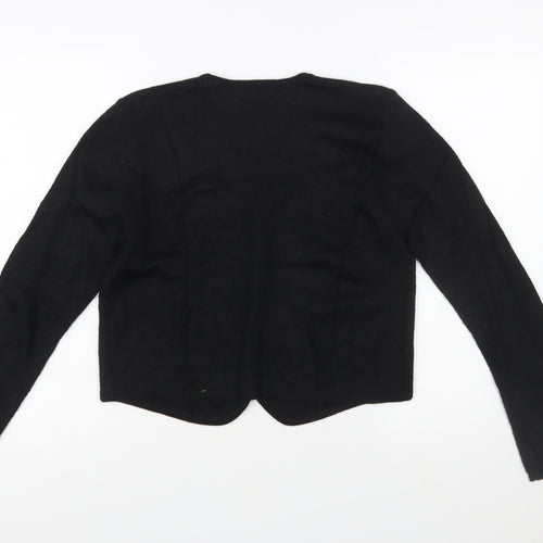 Eaton Petites Women's Black Beaded Wool Blend Cardigan M Petite