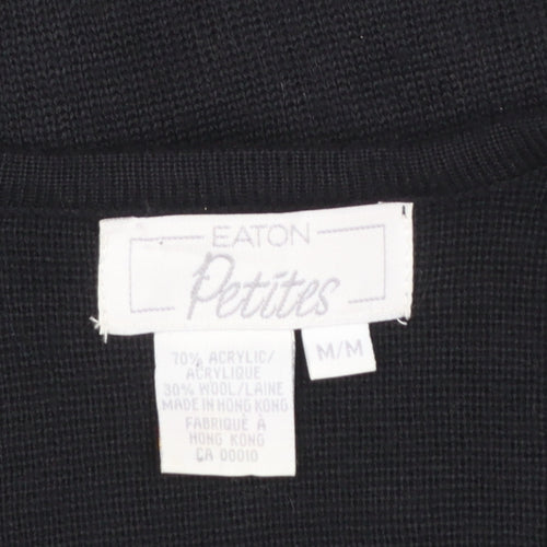 Eaton Petites Women's Black Beaded Wool Blend Cardigan M Petite