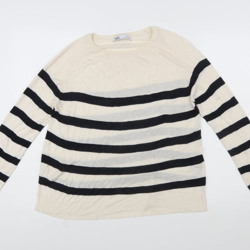Zara Women Beige Striped Long Sleeve Pullover Jumper Size 12