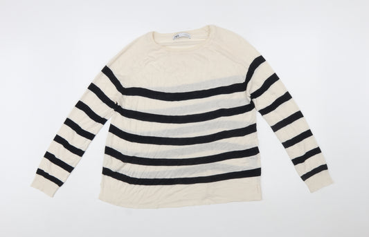 Zara Women Beige Striped Long Sleeve Pullover Jumper Size 12