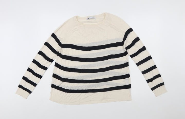 Zara Women Beige Striped Long Sleeve Pullover Jumper Size 12