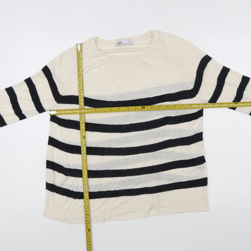 Zara Women Beige Striped Long Sleeve Pullover Jumper Size 12