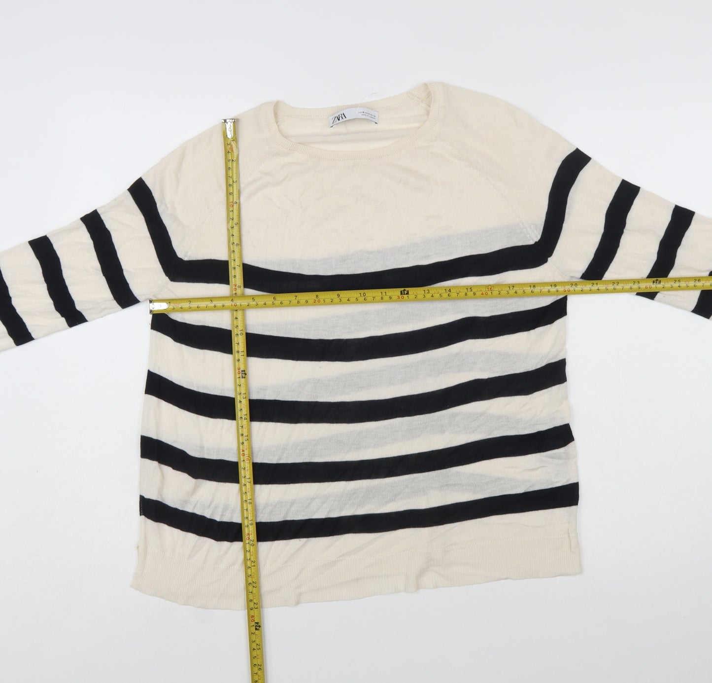 Zara Women Beige Striped Long Sleeve Pullover Jumper Size 12