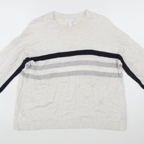 The White Company Women’s Ivory Striped Knit Jumper Size M