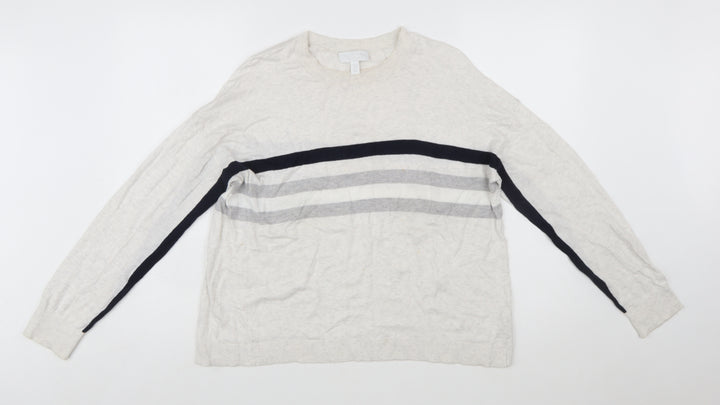 The White Company Women’s Ivory Striped Knit Jumper Size M