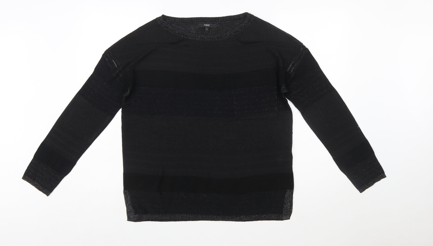 Next Women's Black Striped Crew Neck Long Sleeve Pullover Jumper Size 10