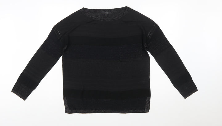 Next Women's Black Striped Crew Neck Long Sleeve Pullover Jumper Size 10