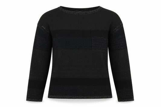 Front view of Next Women's Black Striped Crew Neck Long Sleeve jumper, size 10