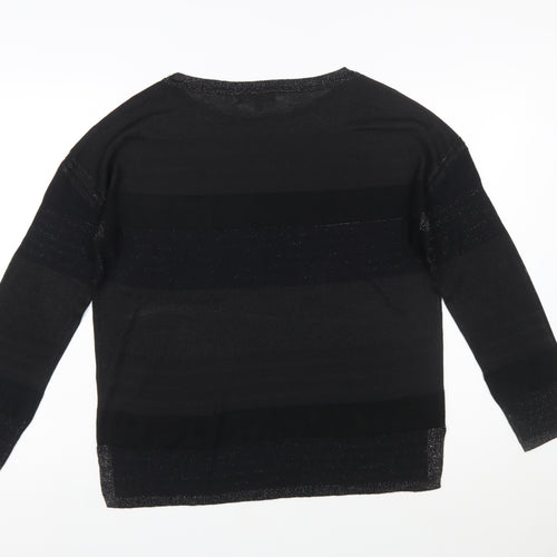 Next Women's Black Striped Crew Neck Long Sleeve Pullover Jumper Size 10