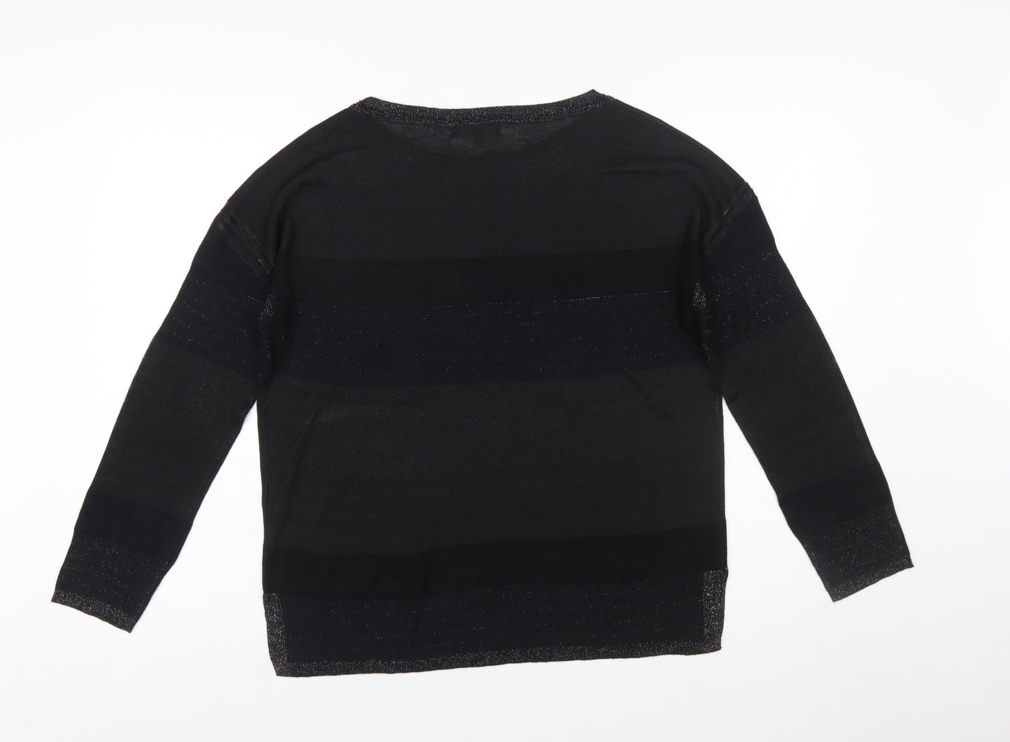 Next Women's Black Striped Crew Neck Long Sleeve Pullover Jumper Size 10