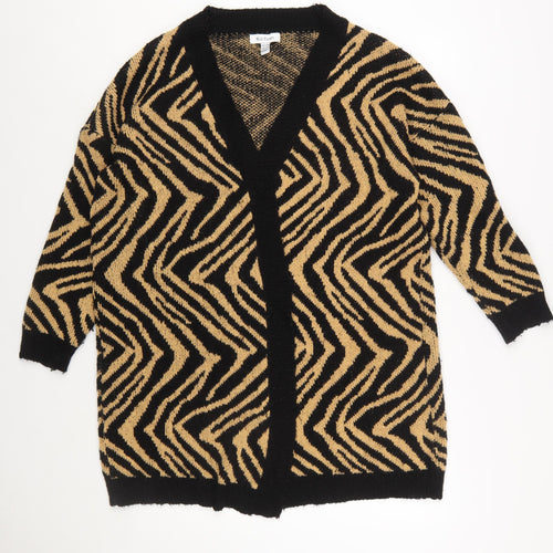 Wild Flower Women's Beige Black Animal Print Open Knit Cardigan S/M